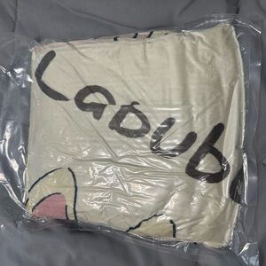 Cream Plush Throw Blanket with Black Script and Pink Accents